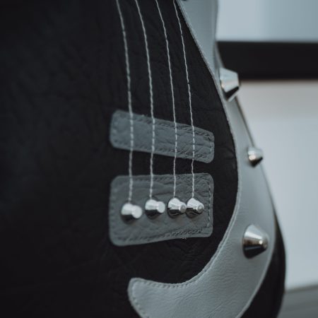 Guitar shoulder bag -shaped bag with studded and sewn strings - Bysolbags