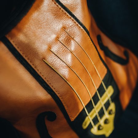 Italian brown leather violin bag with real strings, a perfect fusion of fashion and music