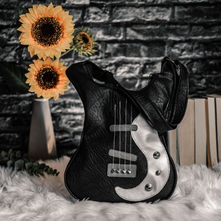 Guitar shoulder bag -shaped bag with studded and sewn strings - Bysolbags