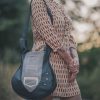 Italian deep electric guitar purse with real guitar strings, unique Black Music Novelty from Bysolbags.com