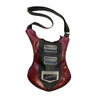 Italian deep red leather guitar-shaped bag with real guitar strings, a unique Stringed Sensation from Bysolbags.com