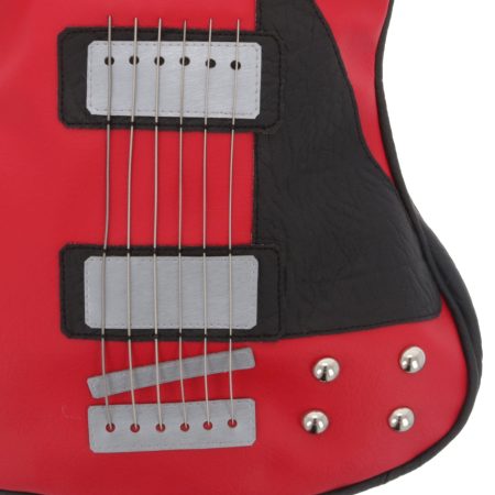 Red leather guitar shaped bag with real strings - a must-have for rock enthusiasts.