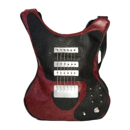 Burgundy guitar shaped bag with shoulder strap by BySolbags